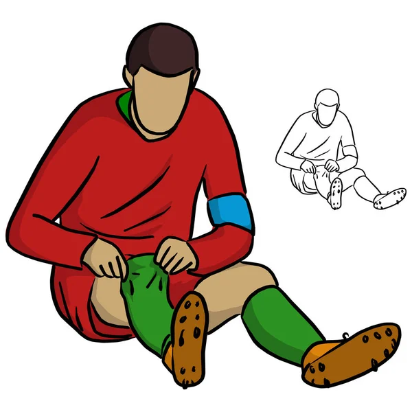 靴下に白い背景で隔離の黒い線で描かれたベクター イラスト スケッチ落書き手を引いて赤ジャージ シャツの男性サッカー選手 — ストックベクタ
