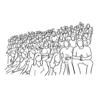 stadyum üzerinde oturan insanlar izole beyaz arka plan üzerinde siyah çizgiler ile onların futbol takımı vektör illüstrasyon kroki doodle elle çizilmiş neşelendirmek için arka plan
