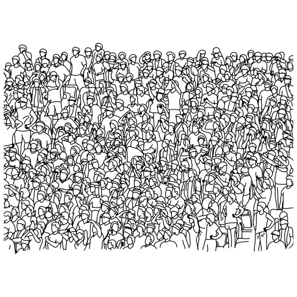 白い背景で隔離の黒い線で描かれたスタジアム ベクトル イラスト スケッチ落書き手のサッカー応援の群衆 — ストックベクタ