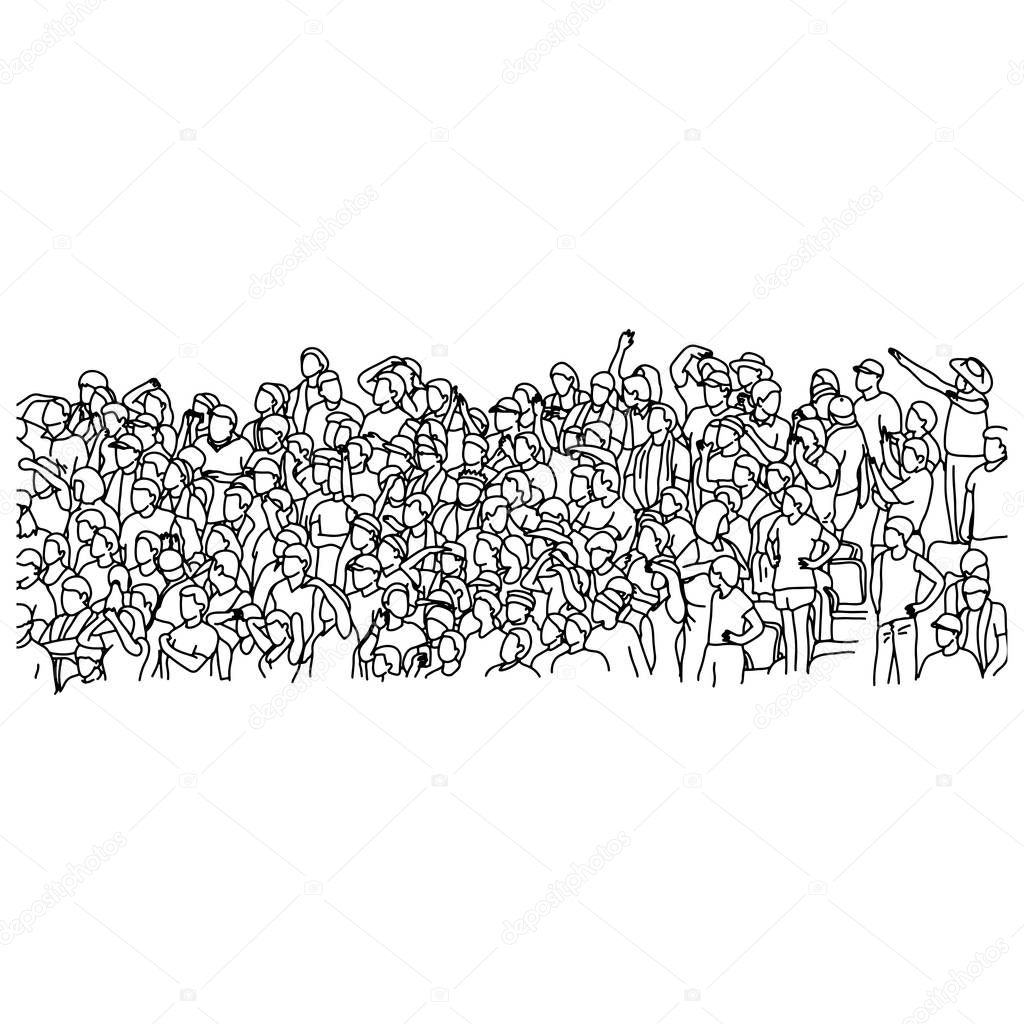 background of soccer fans on stadium vector illustration sketch doodle hand drawn with black lines isolated on white background