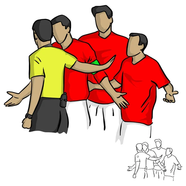 Wasit Dengan Kemeja Kuning Memperingatkan Pemain Sepak Bola Dalam Permainan - Stok Vektor