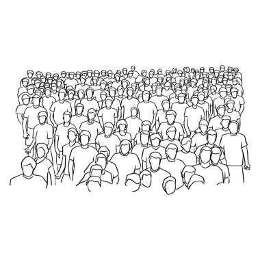 vektör illüstrasyon kroki doodle elle izole beyaz arka plan üzerinde siyah çizgilerle çizilmiş duran insanlar kalabalık