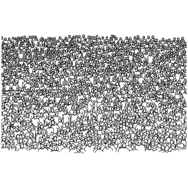 Corwd izleyici izole beyaz arka plan üzerinde siyah çizgilerle çizilmiş doodle el kroki onların sevgili takım vektör çizim izlerken Stadı