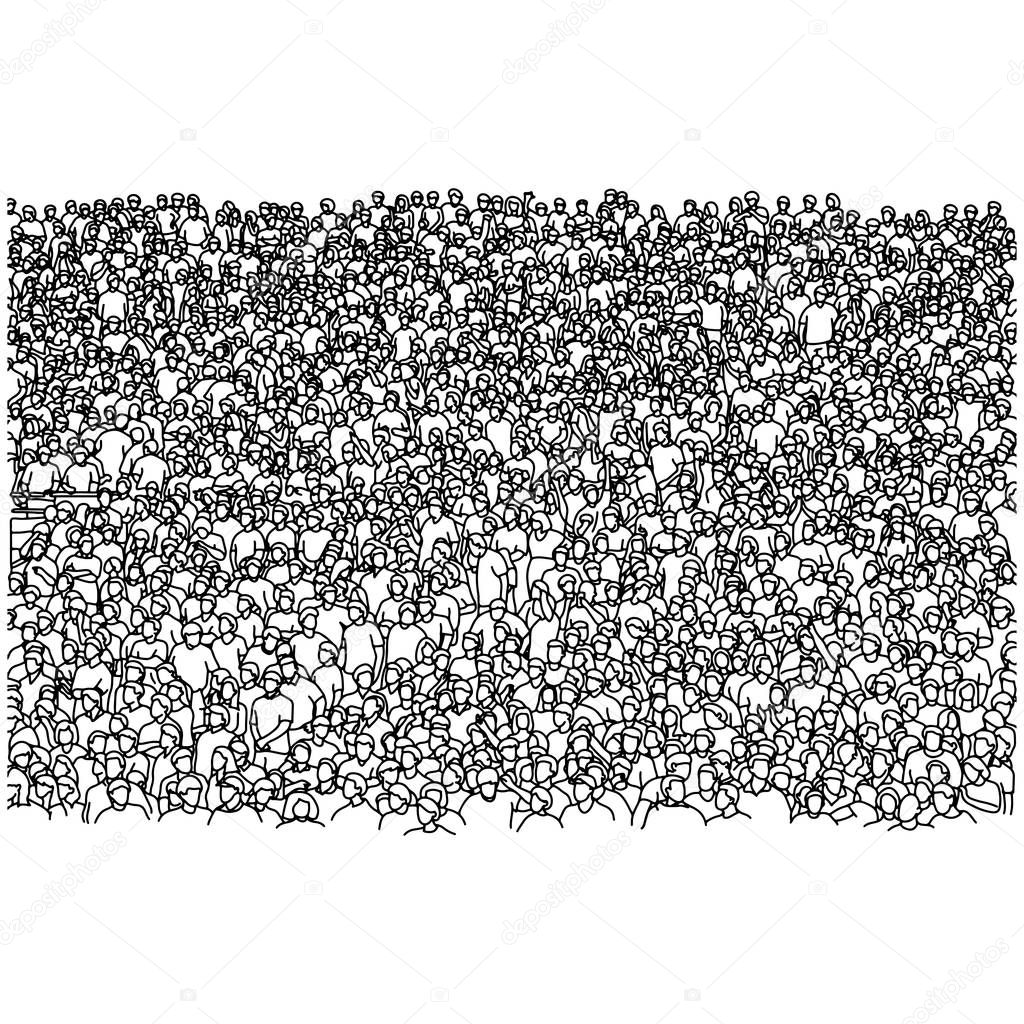 corwd of audience on stadium watching their beloved team vector illustration sketch doodle hand drawn with black lines isolated on white background