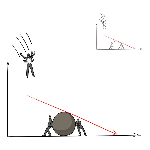 Empresários Ajudam Fazer Gráfico Vermelho Alto Acima Vetor Ilustração Esboço —  Vetores de Stock