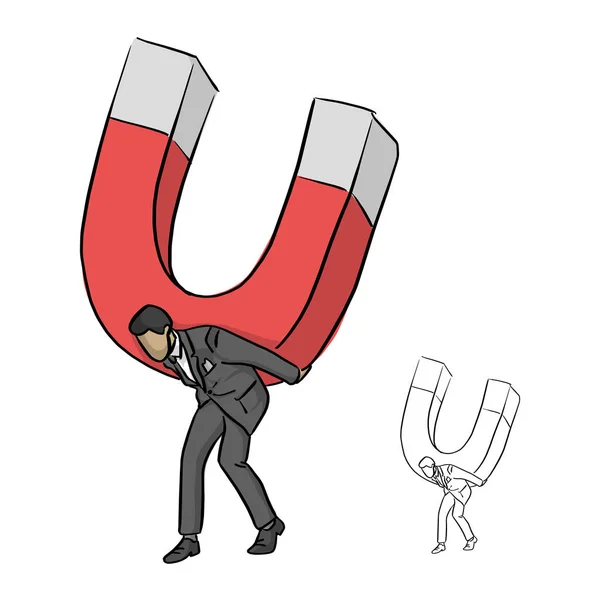 Uomo Affari Giacca Cravatta Possesso Grande Magnete Vettore Illustrazione Schizzo — Vettoriale Stock