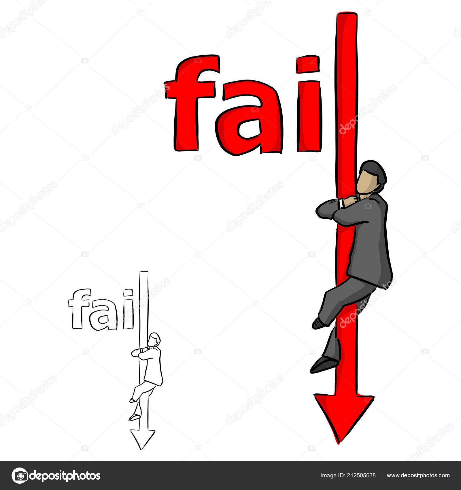 Businessman Holding Falling Arrow Red Word Fail Vector
