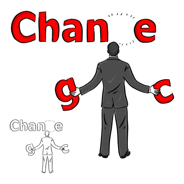Businessman Choosing Red Word Change Chance Vector Illustration Sketch Doodle — Stock Vector