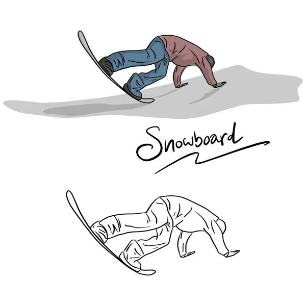 Snowboarder Ugrás Havas Hegy Vektoros Illusztráció Vázlatot Doodle Kézzel Rajzolt — Stock Vector