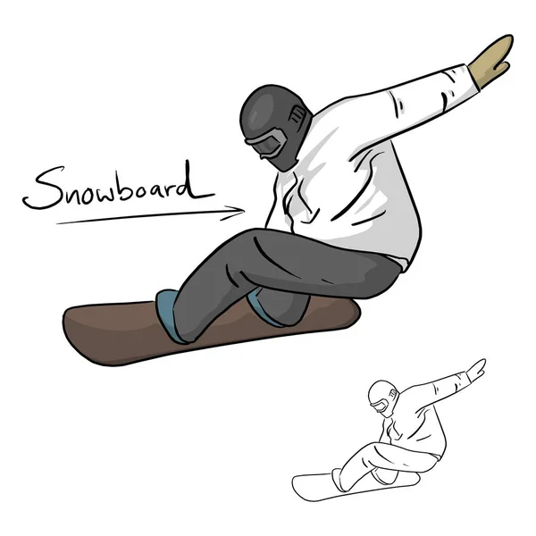 Snowboarder Sautant Travers Illustration Vectorielle Air Croquis Gribouille Dessinée Main — Image vectorielle