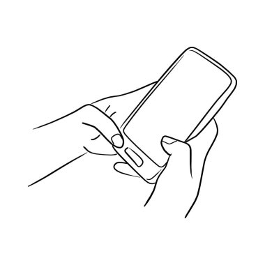 handworking cep telefonu vektör illüstrasyon kroki üzerinde elle izole beyaz arka plan üzerinde siyah çizgilerle çizilmiş doodle