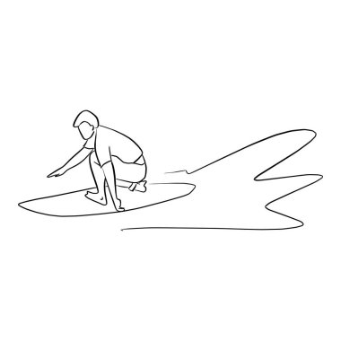 Sörfçü dalga vektör illüstrasyon kroki üzerinde surfboard ile elle izole beyaz arka plan üzerinde siyah çizgilerle çizilmiş doodle