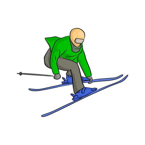 Esquiador Vetor Salto Ilustração Esboço Doodle Mão Desenhada Com Linhas — Vetor de Stock