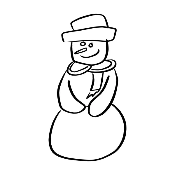 Снеговик Улыбающийся Векторная Иллюстрация Эскиз Каракули Рука Нарисована Черными Линиями — стоковый вектор