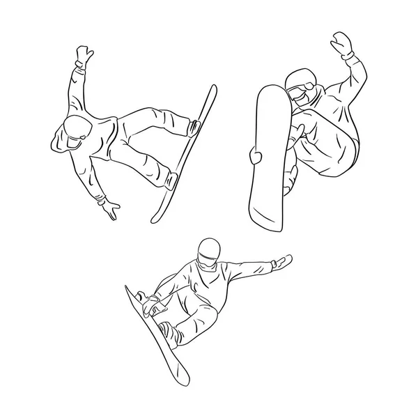 Conjunto Rolos Snowboarder Freeride Desenho Ilustração Vetor Neve Doodle Mão —  Vetores de Stock