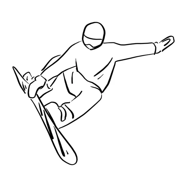 Snowboarder Sautant Dans Illustration Vectorielle Air Esquisse Gribouille Dessinée Main — Image vectorielle