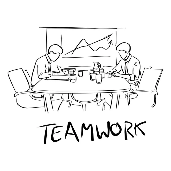 Zwei Geschäftsleute Arbeiten Zusammen Tisch Mit Diagramm Auf Dem Brett — Stockvektor