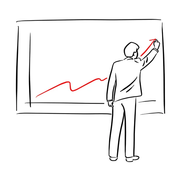 Geschäftsmann Anzug Zeichnung Diagramm Des Finanzwachstumsvektors Illustration Skizze Doodle Hand — Stockvektor