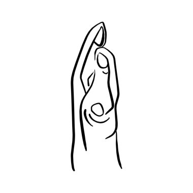 Bebek İsa Bethlehem Mary ile tarihi ve illüstrasyon kroki doodle elle izole beyaz arka plan üzerinde siyah çizgilerle çizilmiş vektör. 