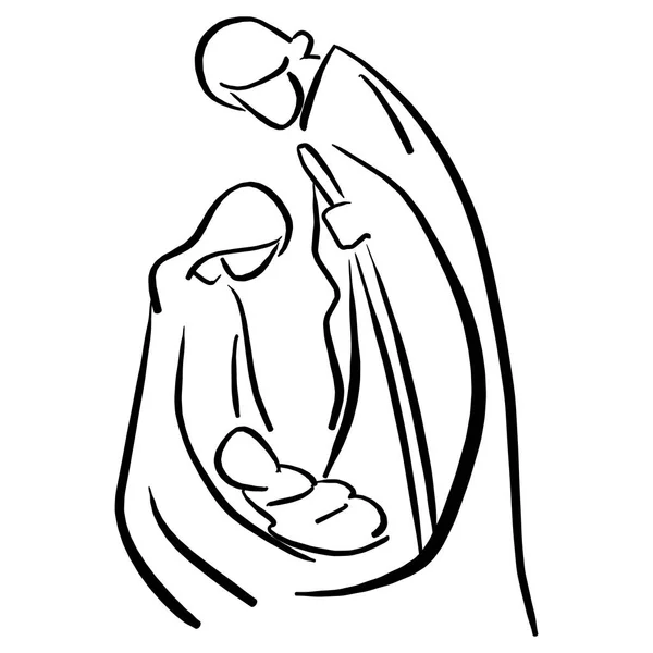 Φάτνη Σκίτσο Εικονογράφηση Διάνυσμα Αγία Οικογένεια Doodle Χέρι Μαύρες Γραμμές — Διανυσματικό Αρχείο