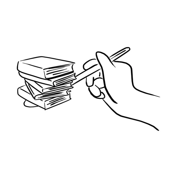 Hand Innehav Sked Med Böcker Vektor Illustration Skiss Doodle Hand — Stock vektor