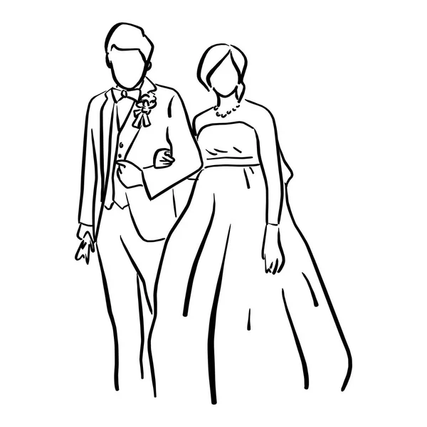 Casamento Casal Noiva Noivo Juntos Vetor Ilustração Esboço Doodle Mão — Vetor de Stock