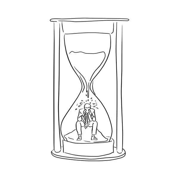 Businessman Feeling Sad Big Hourglass Vector Illustration Sketch Doodle Hand — Stock Vector