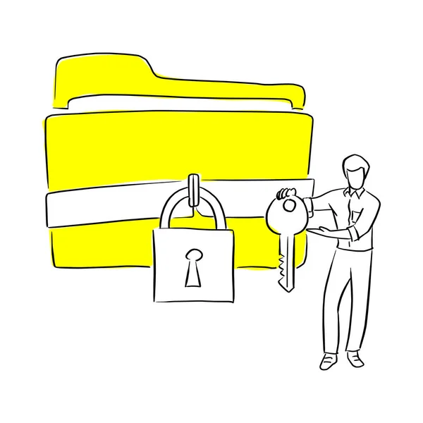 Businessman Holding Key Locked Folder Vector Illustration Sketch Doodle Hand — Stock Vector