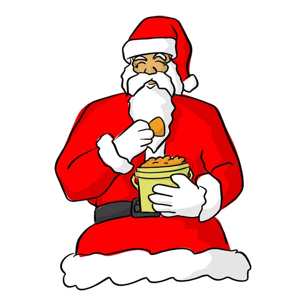 Santa Claus Comer Alimentos Vector Ilustración Bosquejo Garabato Mano Dibujada — Vector de stock