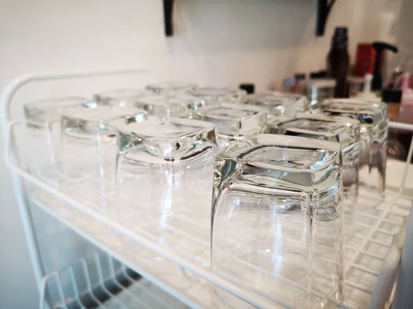 Glasses Water Shelf Coffee Shop — Stock Photo, Image