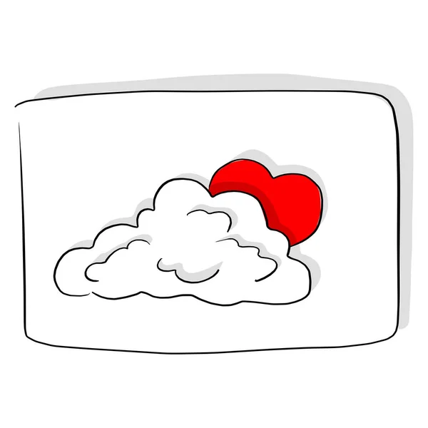 Forma Corazón Rojo Detrás Ilustración Vectores Nubes Dibujo Mano Garabato — Vector de stock