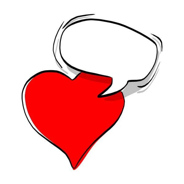 Kırmızı Kalp Şekli Ile Konuşma Balonu Vektör Illüstrasyon Kroki Doodle — Stok Vektör