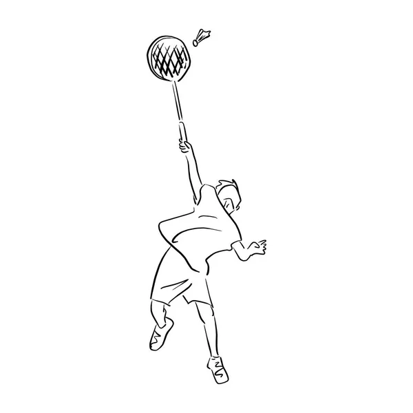 Jongen Spelen Badminton Vector Illustratie Schets Doodle Hand Getekend Met — Stockvector