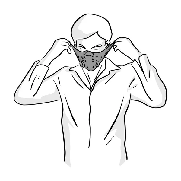Muž Sobě Masku Vektorové Ilustrace Skica Doodle Ručně Kreslenou Černými — Stockový vektor