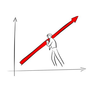 işadamı yükseltmek için başarı vektör illüstrasyon kroki doodle elle izole beyaz arka plan üzerinde siyah çizgilerle çizilmiş kırmızı ok