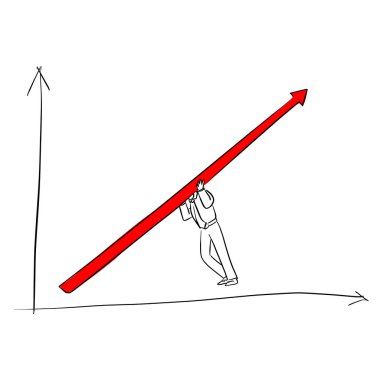 işadamı yükseltmek için başarı vektör illüstrasyon kroki doodle elle izole beyaz arka plan üzerinde siyah çizgilerle çizilmiş kırmızı ok