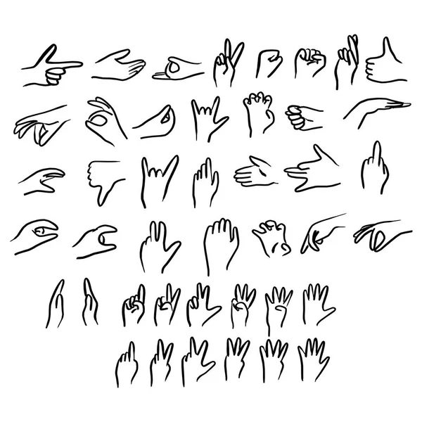 insan el jestleri set vektör illüstrasyon kroki doodle elle izole beyaz arka plan üzerinde siyah çizgiler ile çizilmiş