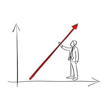 işadamı yükseltmek için başarı vektör illüstrasyon kroki doodle elle izole beyaz arka plan üzerinde siyah çizgilerle çizilmiş kırmızı ok