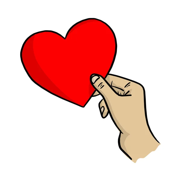 Mão Direita Segurando Grande Vermelho Três Forma Coração Vetor Ilustração —  Vetores de Stock