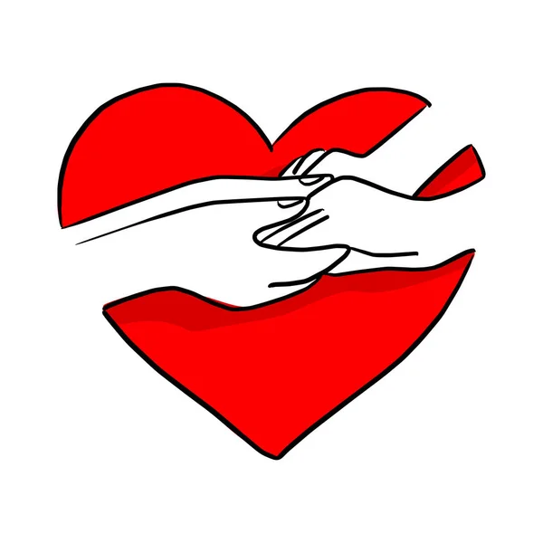 Hand Lover Holding Red Heart Shape Vector Illustration Sketch Doodle — Stock Vector