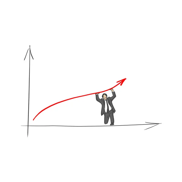 Podnikatel Pozvedá Červená Šipka Dvěma Rukama Vektorové Ilustrace Skica Doodle — Stockový vektor