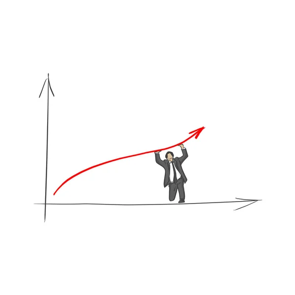 Zakenman Het Verhogen Van Rode Pijl Omhoog Met Twee Handen — Stockvector