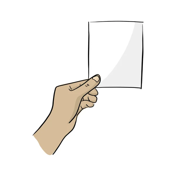 Mano Tenere Carta Bianca Con Copyspace Vettore Illustrazione Schizzo Scarabocchio — Vettoriale Stock