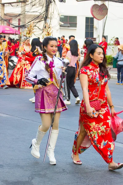 Nakhon Sawan Tajlandia Lutego Niezidentyfikowany Asian Piękny Bębna Major Marszu — Zdjęcie stockowe