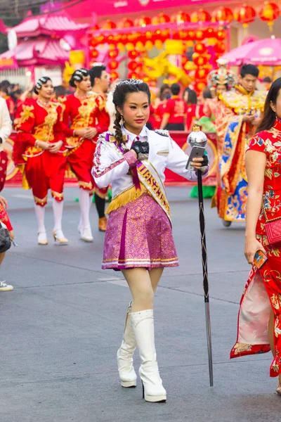 Nakhon Sawan Tajlandia Lutego Niezidentyfikowany Asian Piękny Bębna Major Marszu — Zdjęcie stockowe