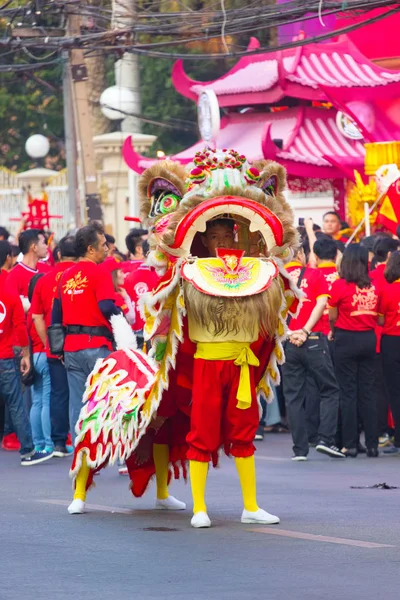 Nakhon Sawan Thailand February Unidentified Asian Man Dancing Lion Chinese — Stock Photo, Image