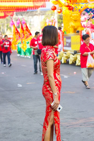 Nakhon Sawan Tajlandia Lutego Niezidentyfikowany Asian Kobieta Chiński Strój Stojący — Zdjęcie stockowe