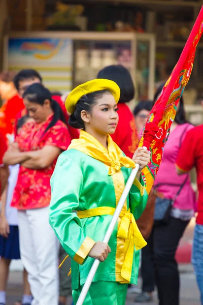 Nakhon Sawan Tajlandia Lutego Niezidentyfikowany Asian Dziewczyna Trzyma Flagę Chiński — Zdjęcie stockowe