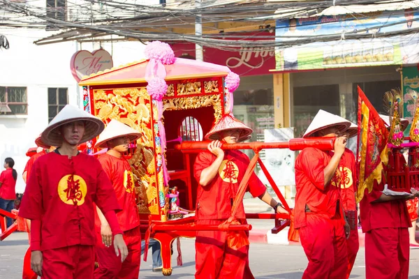 Nakhon Sawan Thailand February Unidentified Asian People Red Cloths Holding — Stock Photo, Image