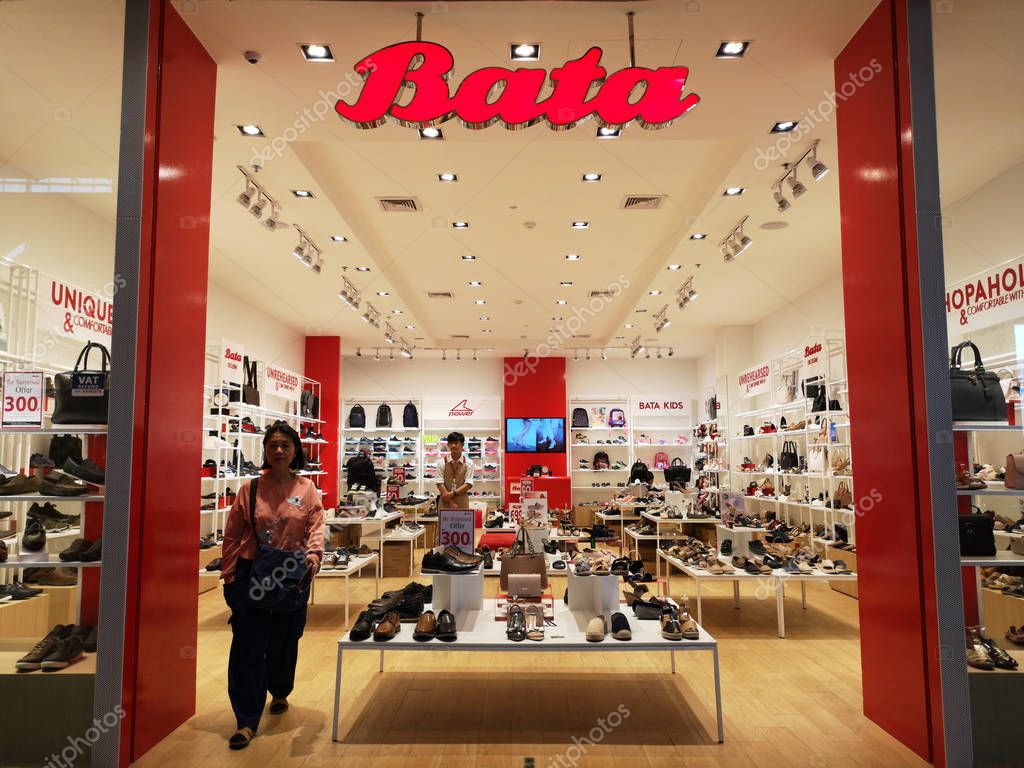 CHIANG RAI, THAILAND - MARCH 7, 2019 : Exterior view of the entrance to the Bata footware shop in Central department store on March 7, 2019 in Chiang rai, Thailand.